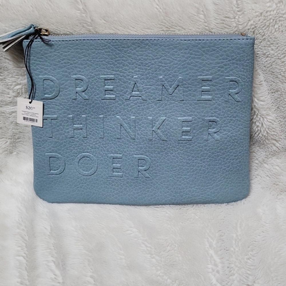 Dreamer, Thinker, Doer Large Embossed Pouch With Keyring From Indiho, New W Tags